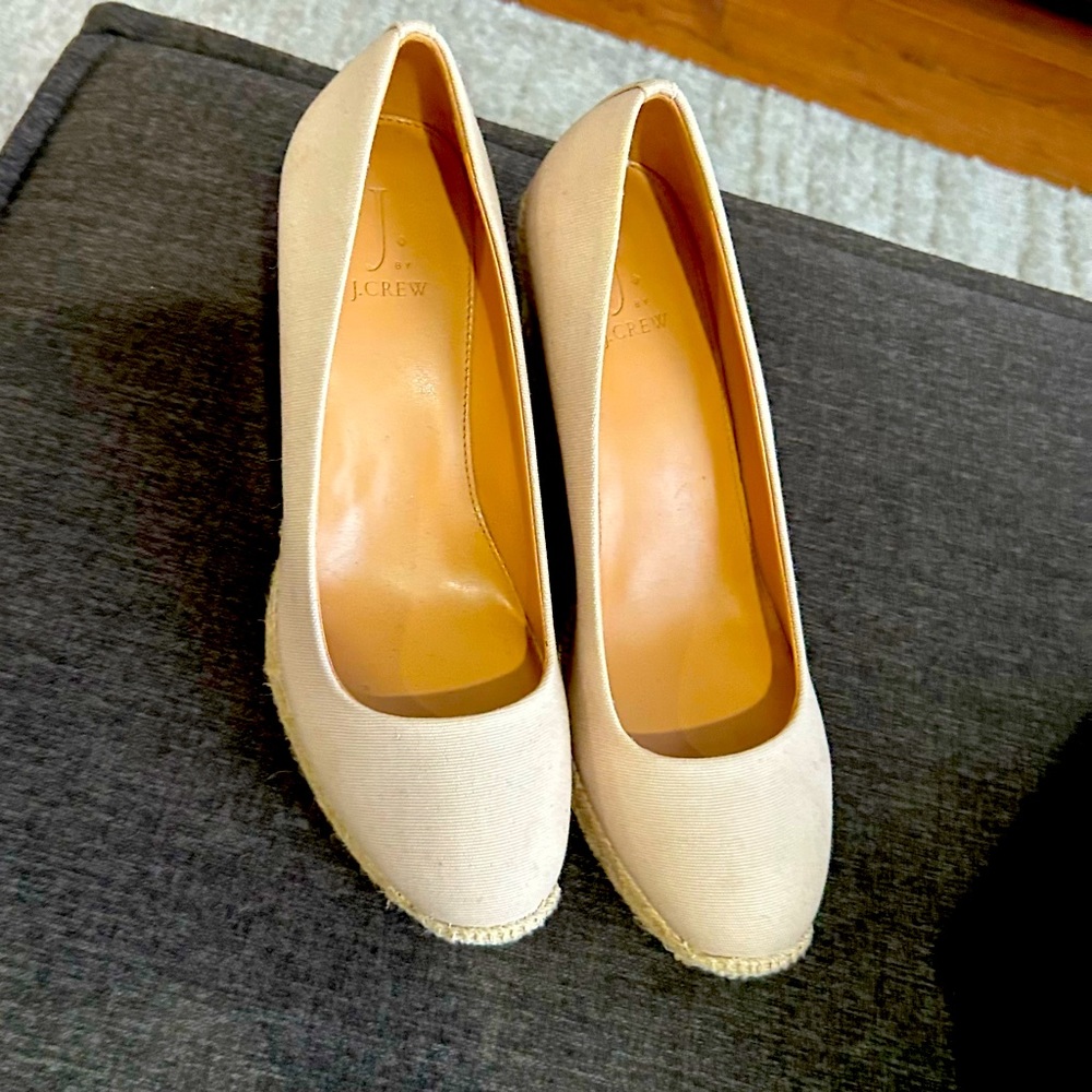 NEW J. Crew Factory Canvas Beige Neutral Espadrille Wedges Size 8